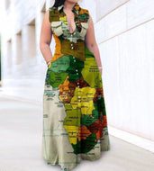 Map Print Sleeveless Maxi Dress