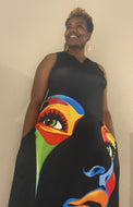 Abstract Figure Print Sleeveless Maxi Dress