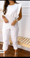 Sleeveless Drawstring Waist Casual Jumpsuit (White)