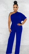 One Shoulder Cut Out on One Side Short Sleeve Jumpsuit