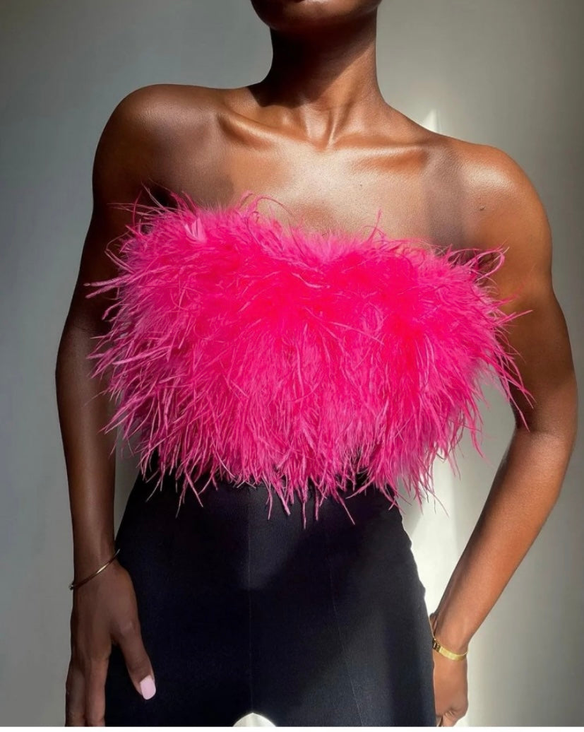 Faux Feather Strapless Tank Top