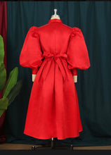 Load image into Gallery viewer, Plus Size Tie Wrap Puff Sleeve Maxi Dress (Red-3XL)
