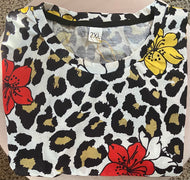 Plus Size Leopard Print Floral T-Shirt